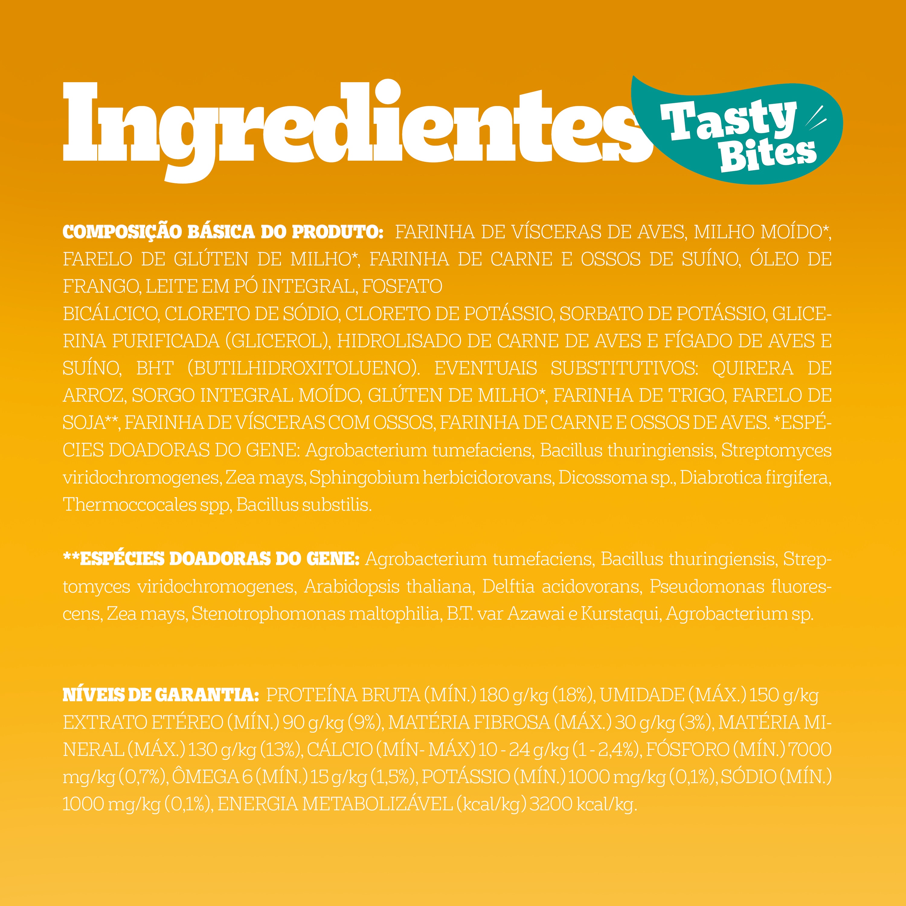 Ingredientes do Snack para cachorro Tasty Bites sabor frango