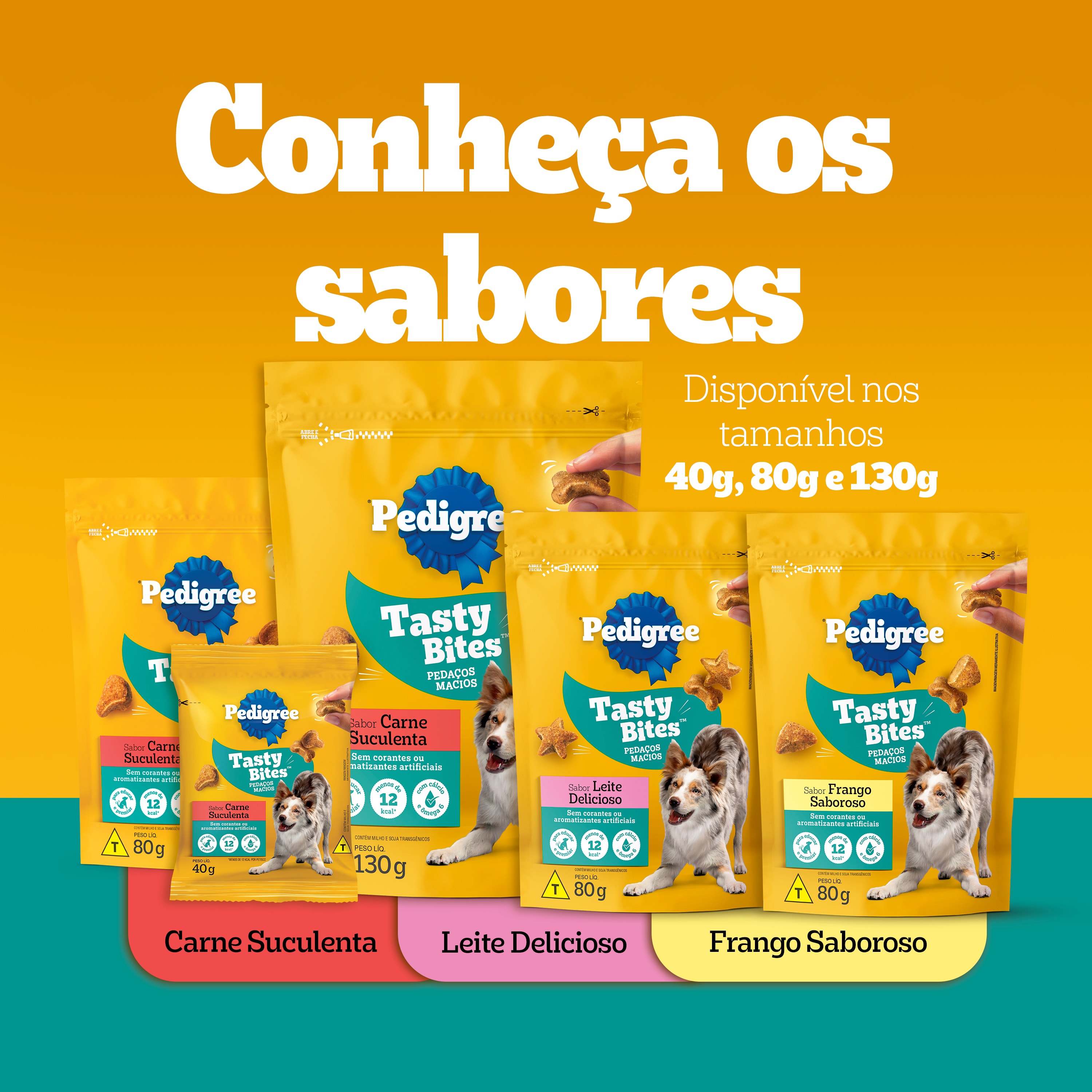 Linha de petiscos macios para cachorro nos sabores carne, leite e frango