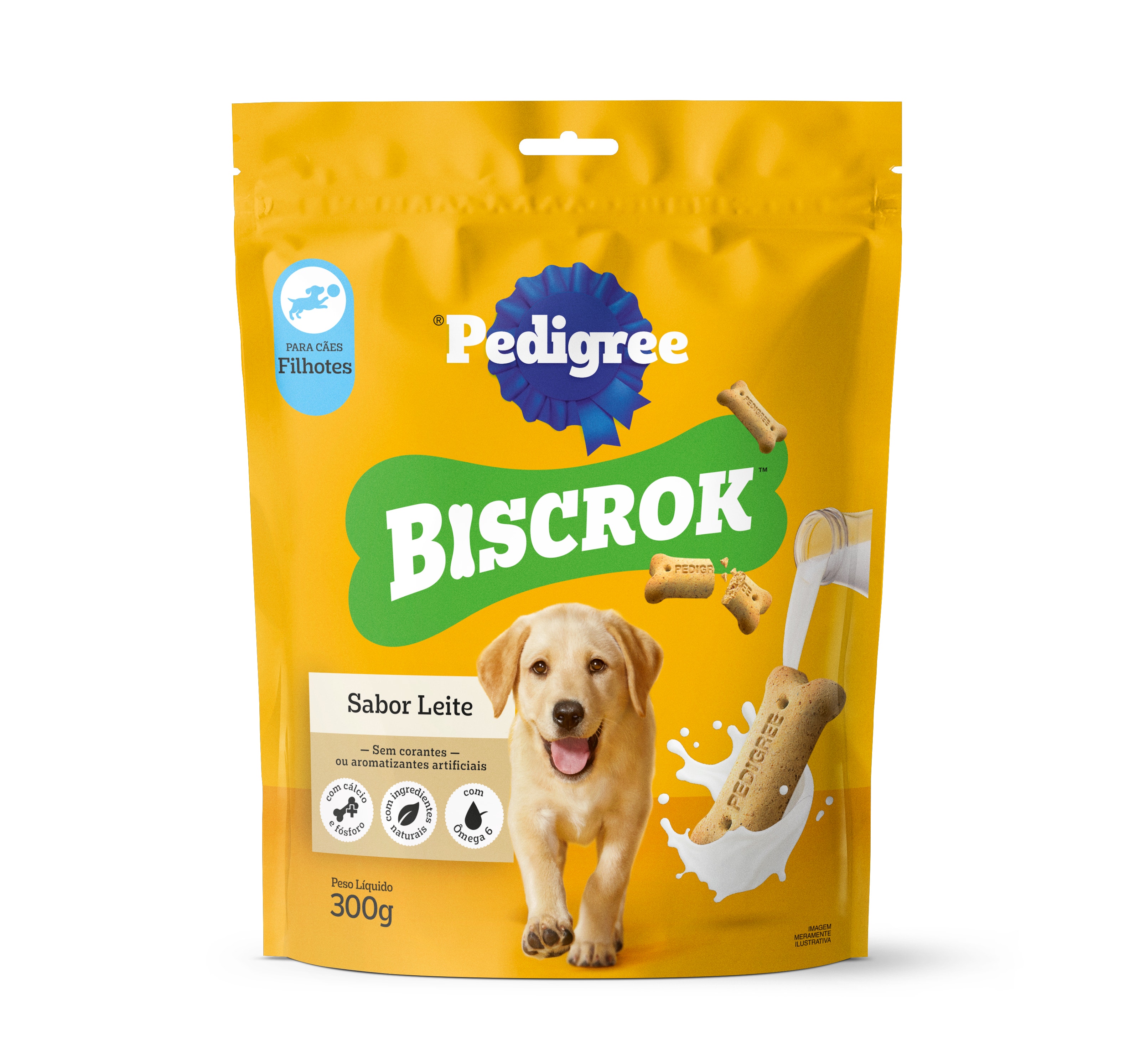 Embalagem de petisco para cachorro Pedigree Biscrok sabor leite, ideal para cães de todas as idades