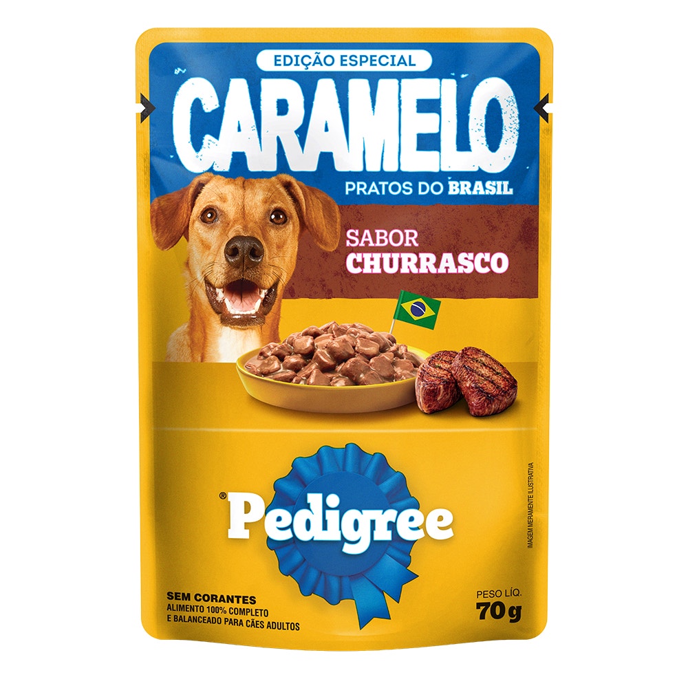 Ração Úmida Pedigree Caramelo Sachê Churrasco Adulto 70g