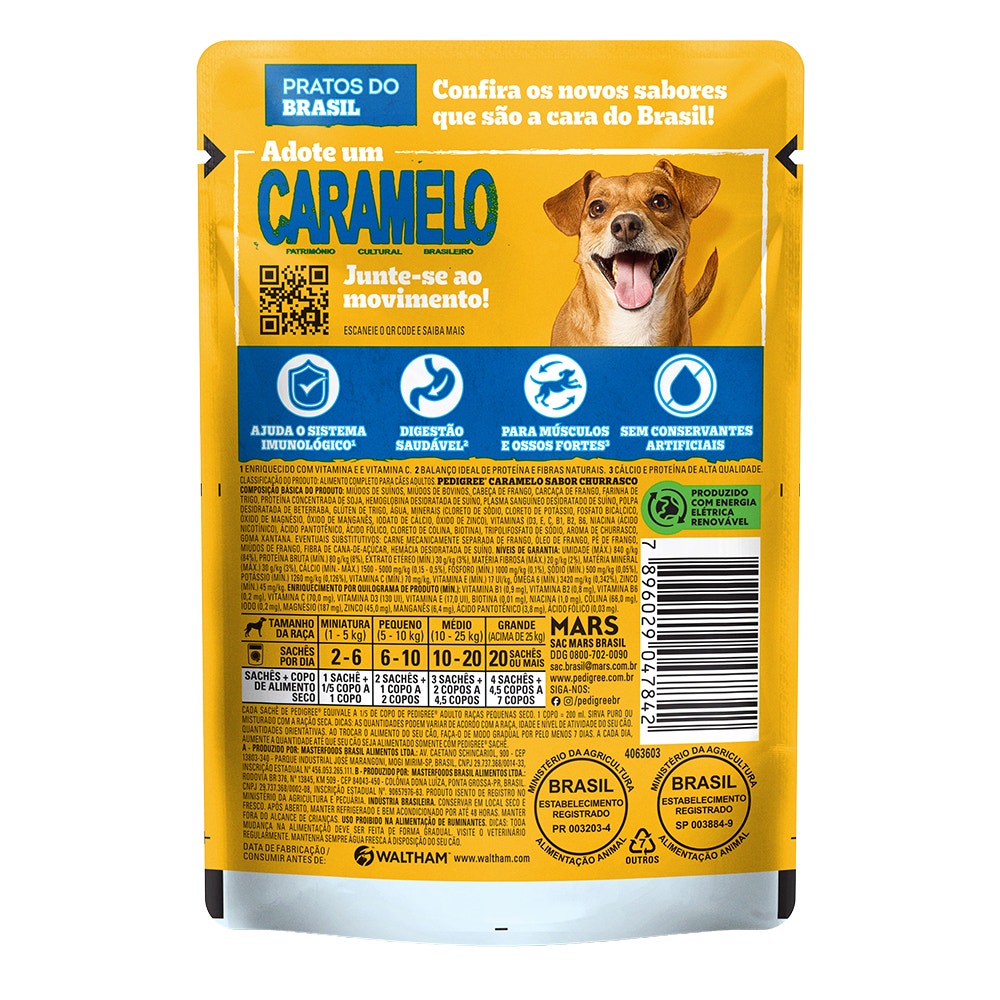 Ração Úmida Pedigree Caramelo Sachê Churrasco Adulto 70g