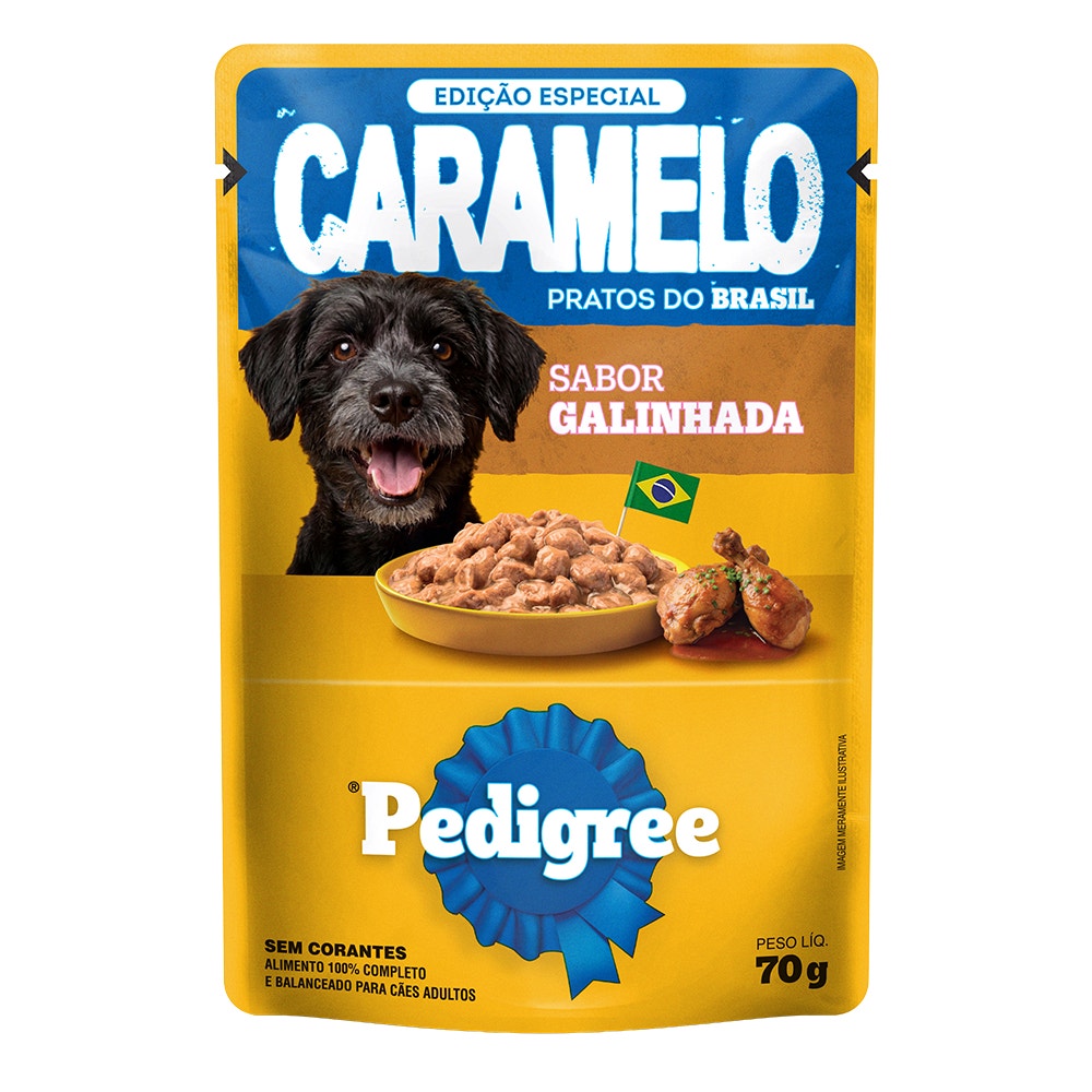 Ração Úmida Pedigree Caramelo Sachê Galinhada Adulto 70g
