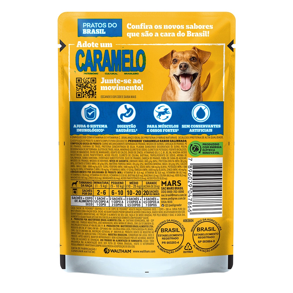 Ração Úmida Pedigree Caramelo Sachê Galinhada Adulto 70g