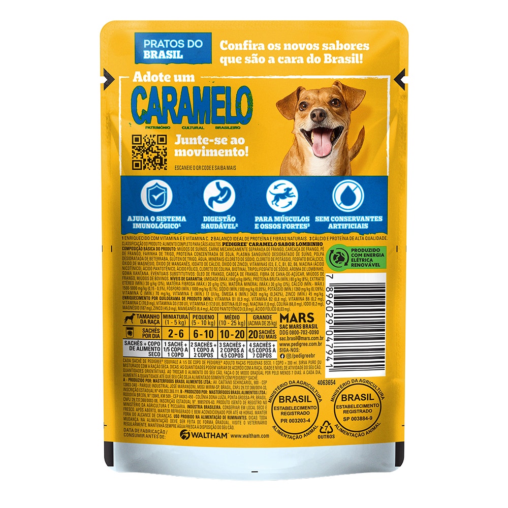 Ração Úmida Pedigree Caramelo Sachê Lombinho Adulto 70g