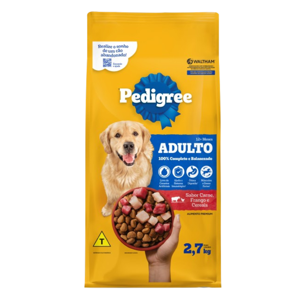 PEDIGREE® Ração Seca Adulto Sabor Carne, Frango e Cereais