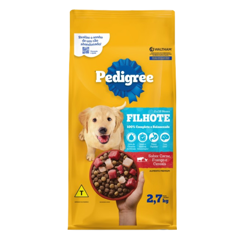 PEDIGREE® Ração Seca Filhote Sabor Carne, Frango e Cereais