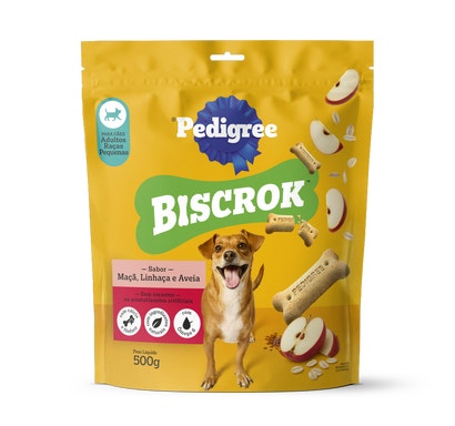 PEDIGREE® Biscrok Adulto Raças Pequenas Sabor Maçã, Linhaça e Aveia