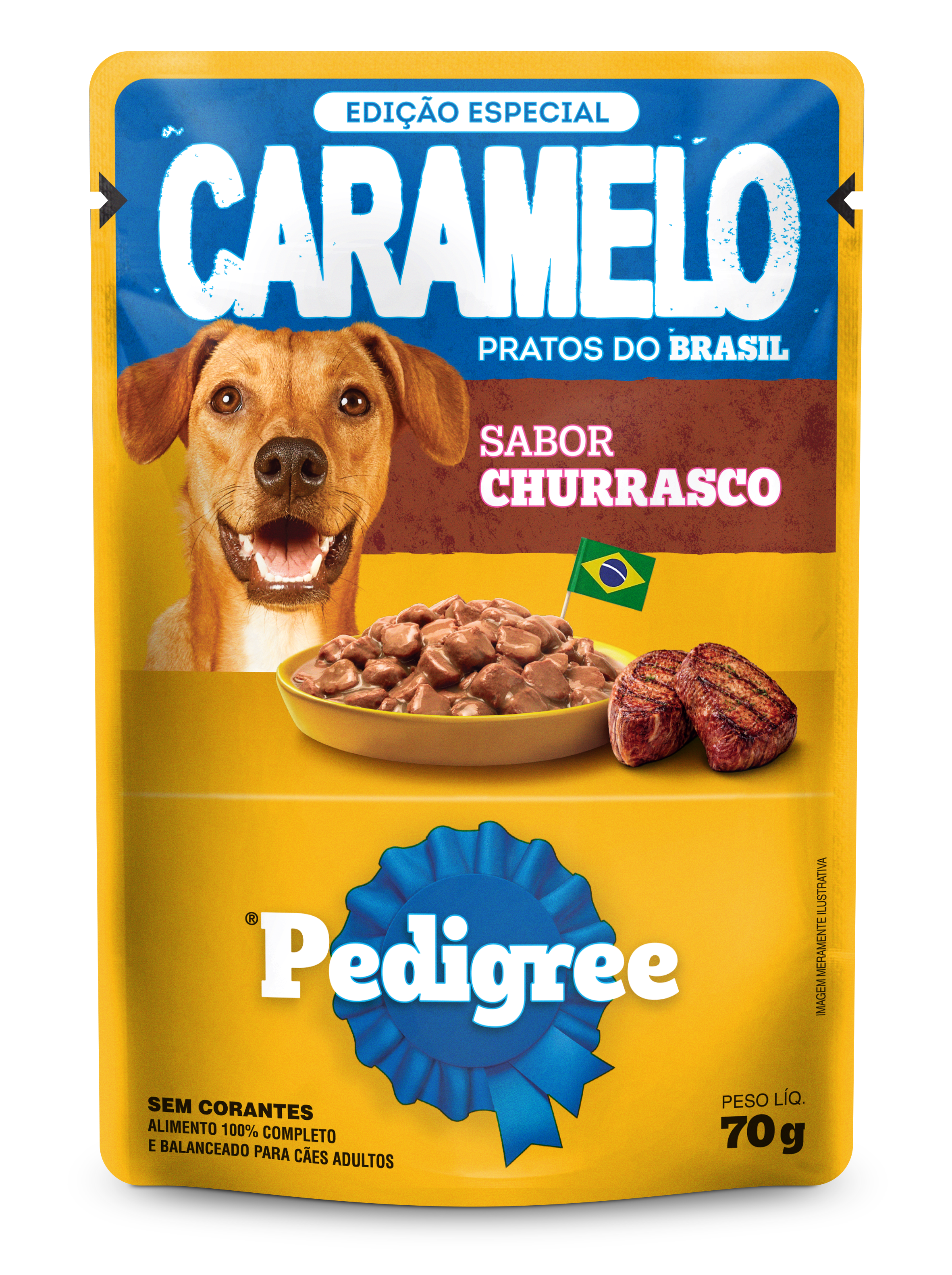 Sachê Pedigree Caramelo Pratos do Brasil sabor churrasco 70 g para cães adultos