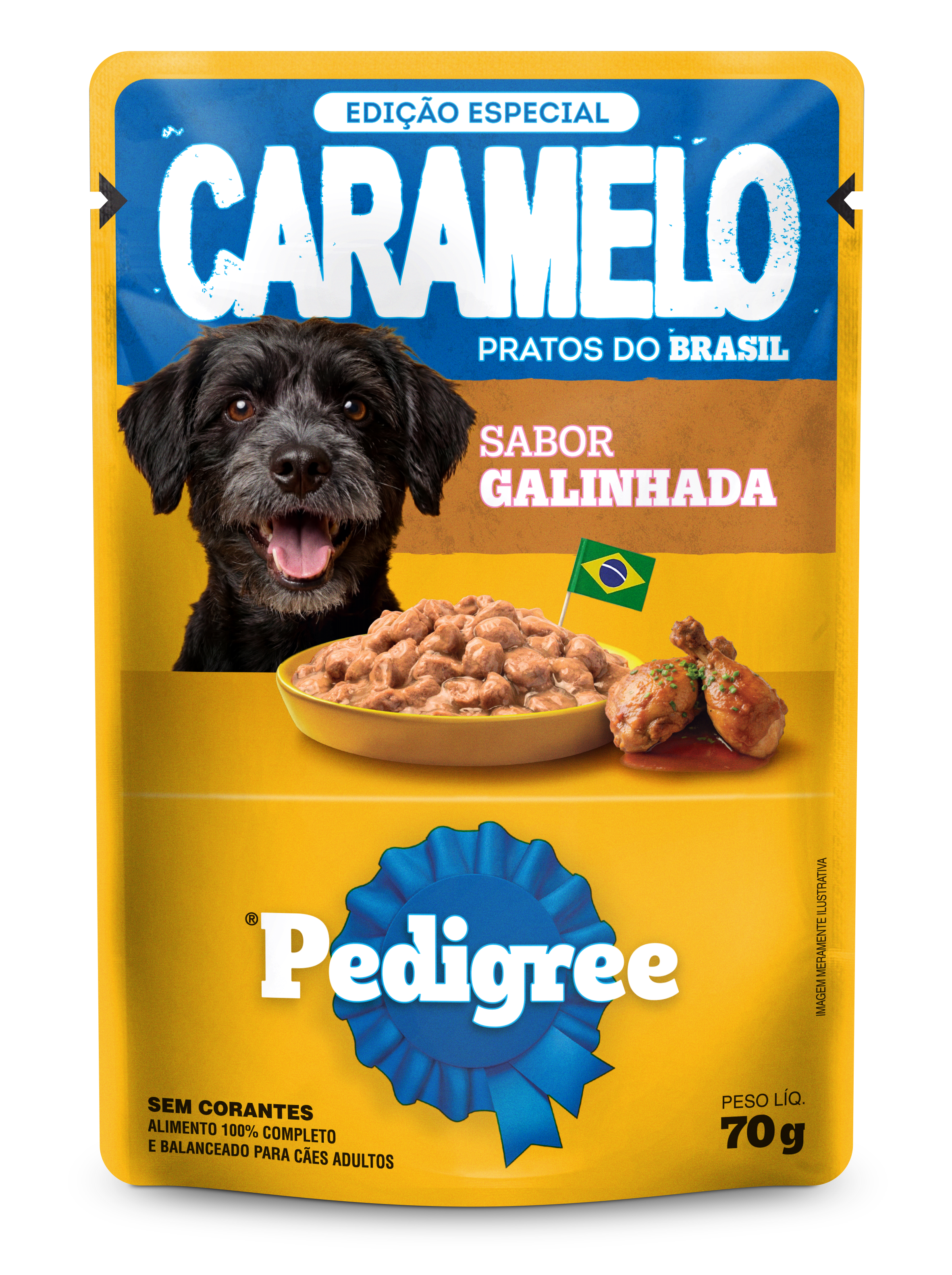 Sachê Pedigree Caramelo Pratos do Brasil sabor galinhada 70 g para cães adultos