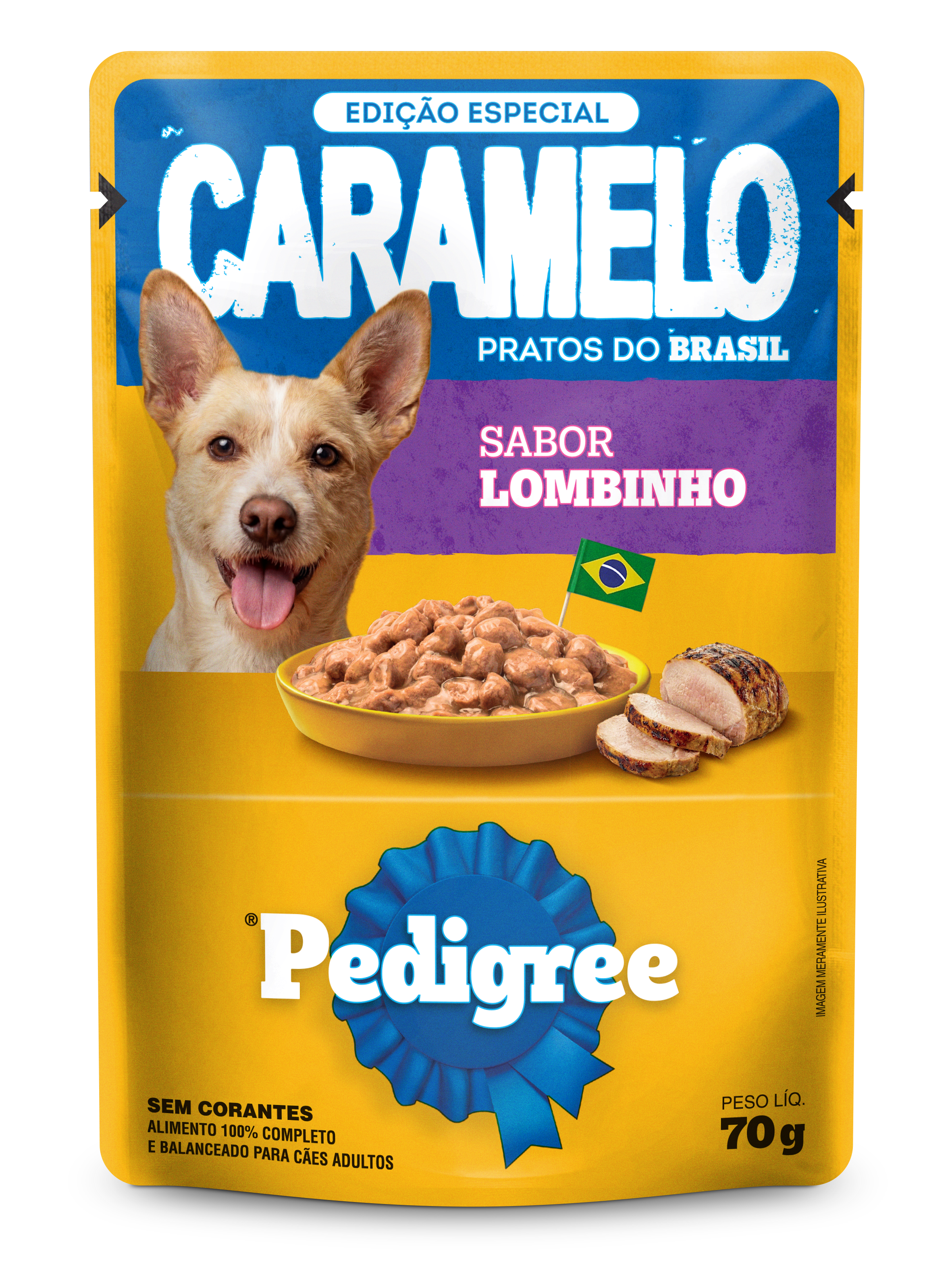 Sachê Pedigree Caramelo Pratos do Brasil sabor lombinho 70 g para cães adultos