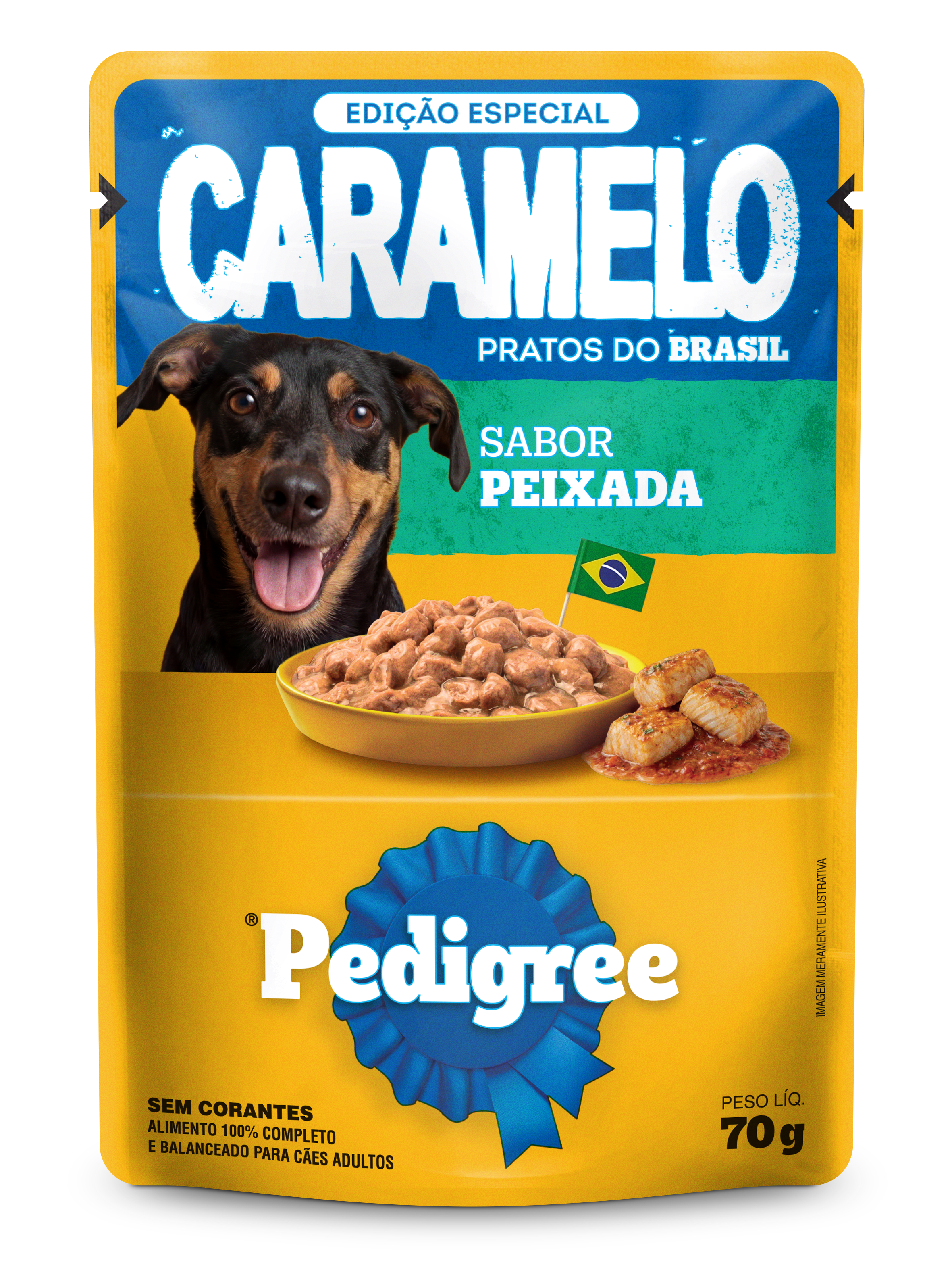 Sachê Pedigree Caramelo Pratos do Brasil sabor peixada 70 g para cães adultos