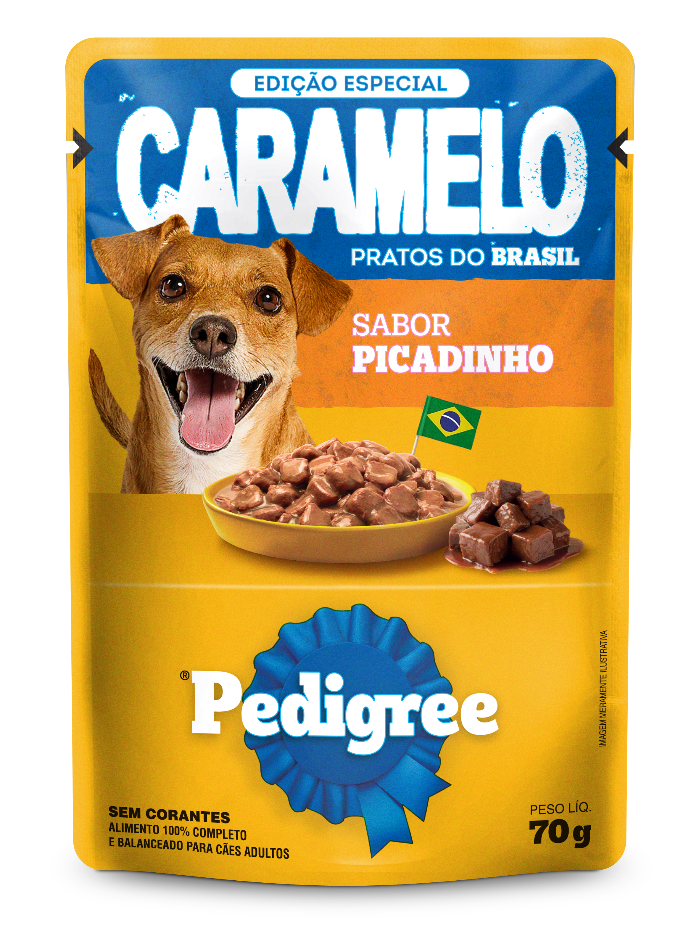 Sachê Pedigree Caramelo Pratos do Brasil sabor picadinho 70 g para cães adultos